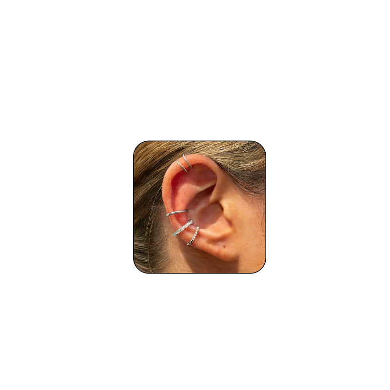 4PCS Ear Cuffs Earrings for Women CZ Ear Hoop Huggie Clip on Cartilage Non Piercing Fake Earrings(Silver)