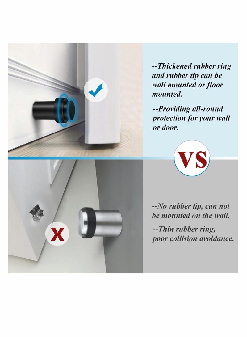 Door Stoppers, Floor Mounted Door Stop Black Heavy Duty Doorstop Stainless Steel Modern Door Stops Bumper Wall Protector Decorative Solid Rubber Tall Floor Door Stopper for Skirtings (2 Pack) - Image 5
