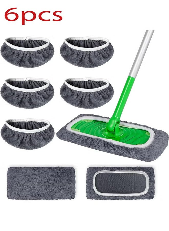 هابي دي ٦ قطع من وسادات الممسحة القابلة لإعادة الاستخدام، قماش ممسحة أرضية مسطح، قماش ممسحة قابل للغسل ومتينة للاستبدال، متوافق مع وسادات لتنظيف الأرضيات الرطبة والجافة، استبدال رأس الممسحة للتنظيف المنزلي (الممسحة غير مشمولة) - Image 1