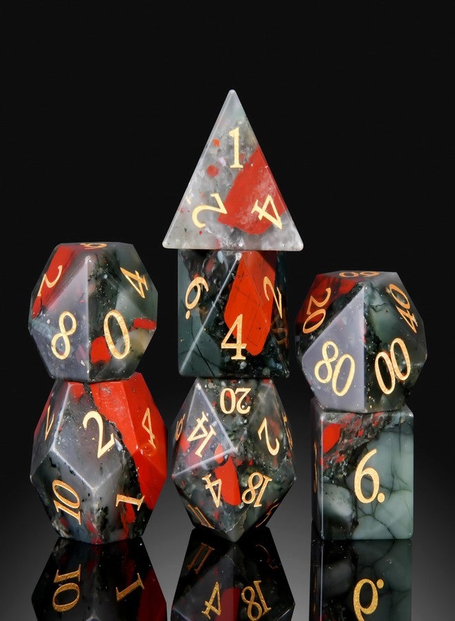 FTNNGIME مجموعة نرد كريستال حجر الدم DND مكونة من 7 قطع من الأحجار الكريمة، مناسبة لألعاب Dungeons and Dragons، نرد متعدد الأوجه لألعاب D و DRPG (حجر الدم) - Image 1
