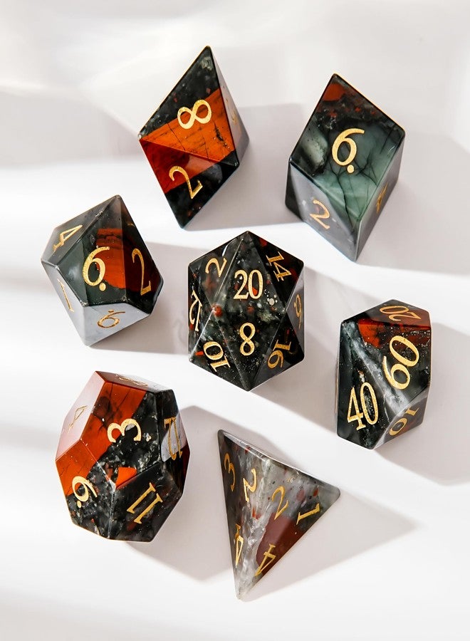 FTNNGIME مجموعة نرد كريستال حجر الدم DND مكونة من 7 قطع من الأحجار الكريمة، مناسبة لألعاب Dungeons and Dragons، نرد متعدد الأوجه لألعاب D و DRPG (حجر الدم) - Image 5