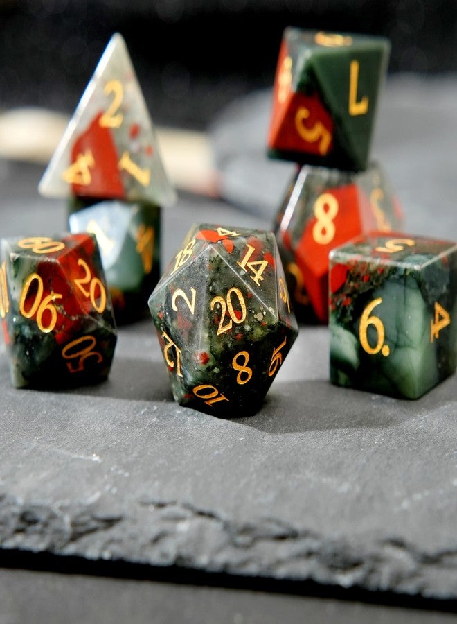 FTNNGIME مجموعة نرد كريستال حجر الدم DND مكونة من 7 قطع من الأحجار الكريمة، مناسبة لألعاب Dungeons and Dragons، نرد متعدد الأوجه لألعاب D و DRPG (حجر الدم) - Image 2