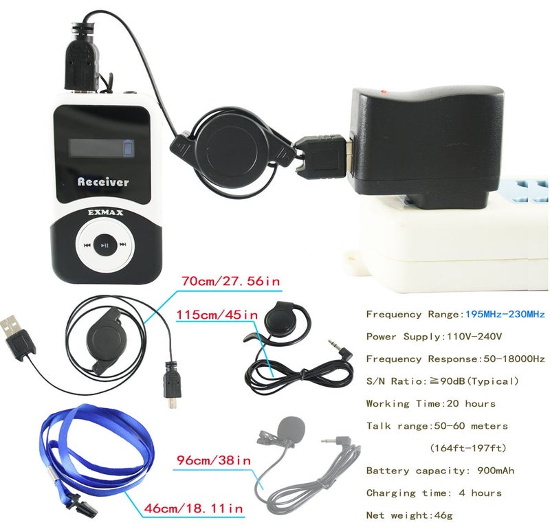 EXMAX EXMAX® ATG-100R 195mHz Receiver Earphone for Wireless Tour Guide System ATG-100T Transmitter Church Translation Simultaneous Interpretation Teaching Conference Travel (Only 1 Receiver) - Image 4