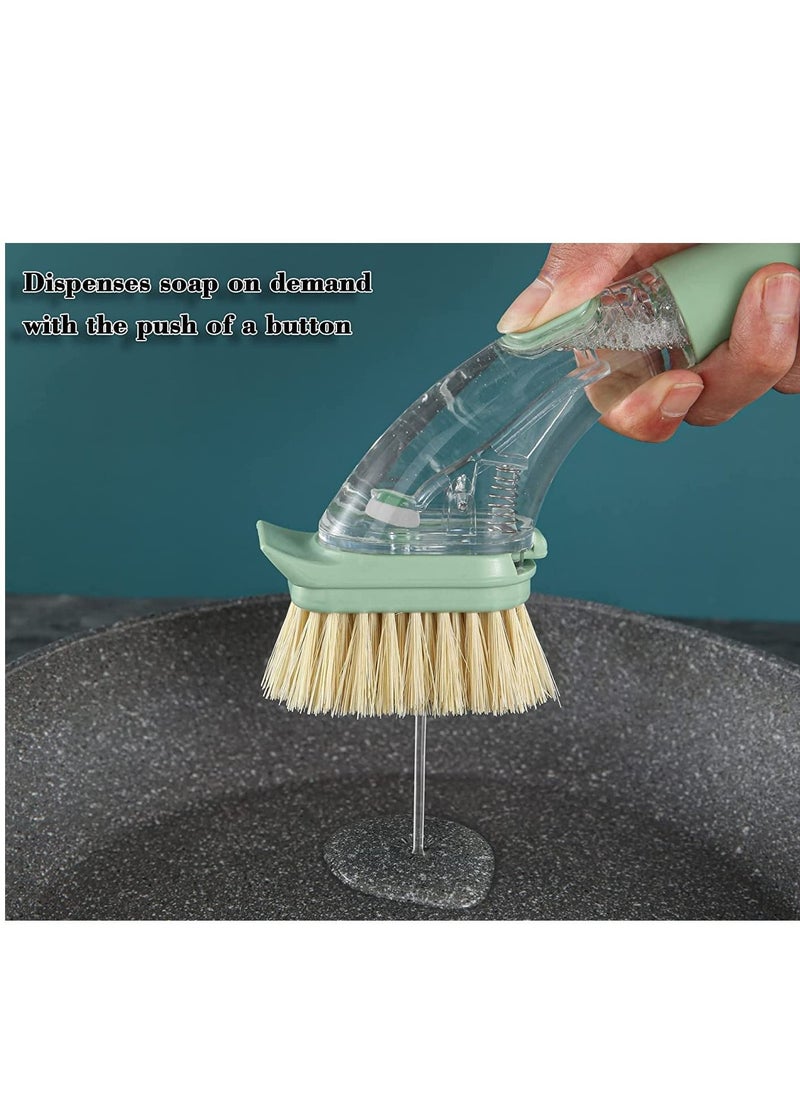 Generic - Soap Dispensing Dish Brush with Handle, Kitchen Washing Scrubber for Dishes Pots Pans Sink Cleaning, Natural Sisal Bristles, Sponge Brush, 4 Replaceable Heads - Image 1