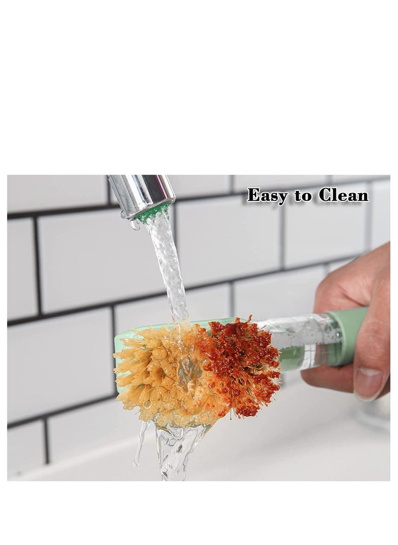 Generic - Soap Dispensing Dish Brush with Handle, Kitchen Washing Scrubber for Dishes Pots Pans Sink Cleaning, Natural Sisal Bristles, Sponge Brush, 4 Replaceable Heads - Image 1