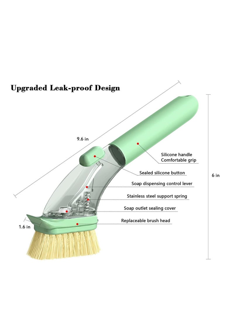 Generic - Soap Dispensing Dish Brush with Handle, Kitchen Washing Scrubber for Dishes Pots Pans Sink Cleaning, Natural Sisal Bristles, Sponge Brush, 4 Replaceable Heads - Image 1