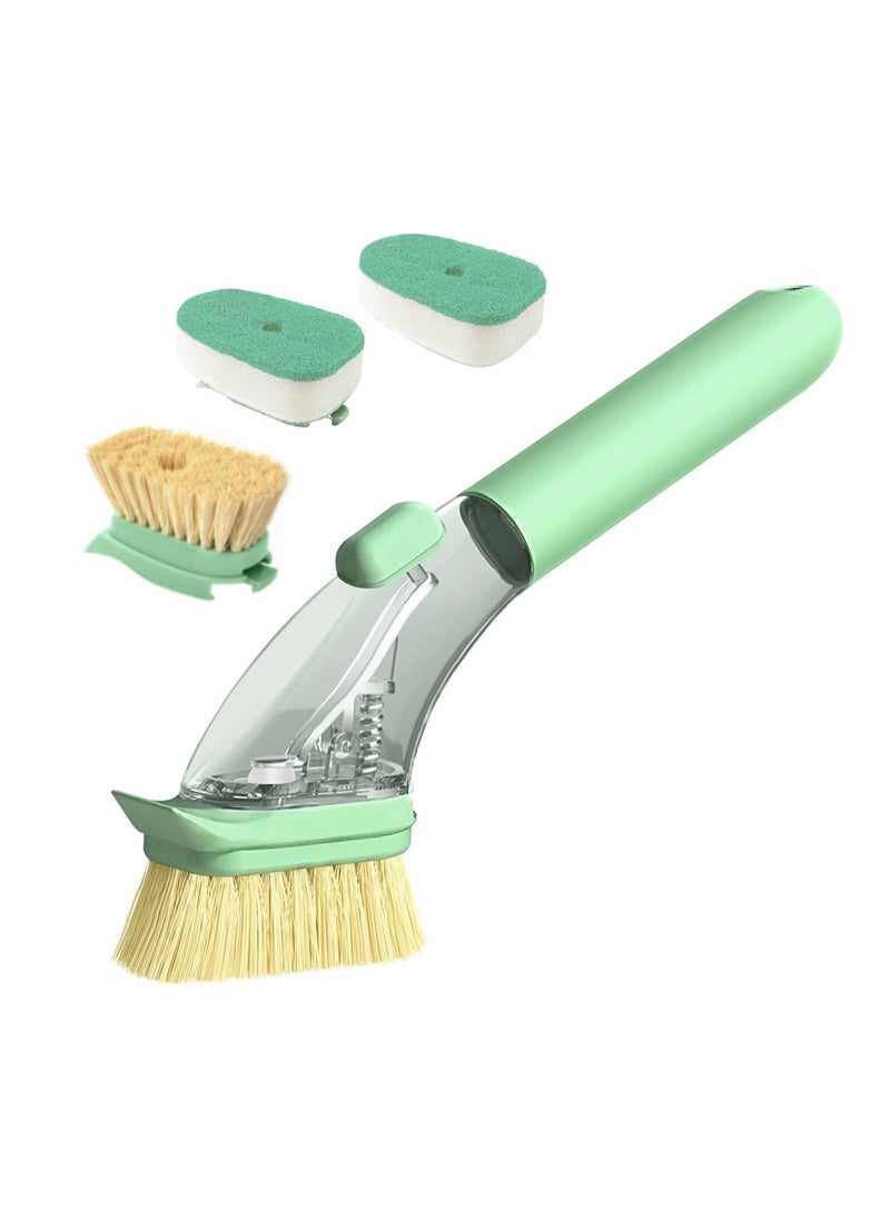 Generic - Soap Dispensing Dish Brush with Handle, Kitchen Washing Scrubber for Dishes Pots Pans Sink Cleaning, Natural Sisal Bristles, Sponge Brush, 4 Replaceable Heads - Image 1