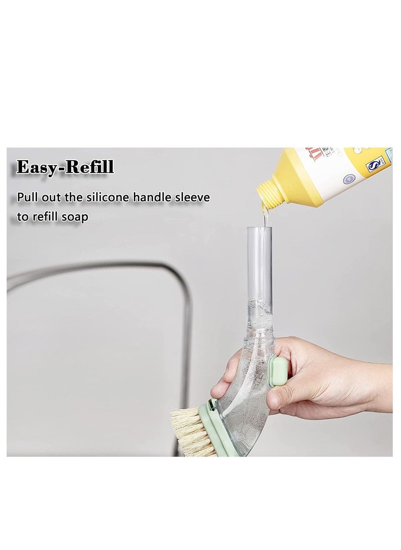 Generic - Soap Dispensing Dish Brush with Handle, Kitchen Washing Scrubber for Dishes Pots Pans Sink Cleaning, Natural Sisal Bristles, Sponge Brush, 4 Replaceable Heads - Image 1