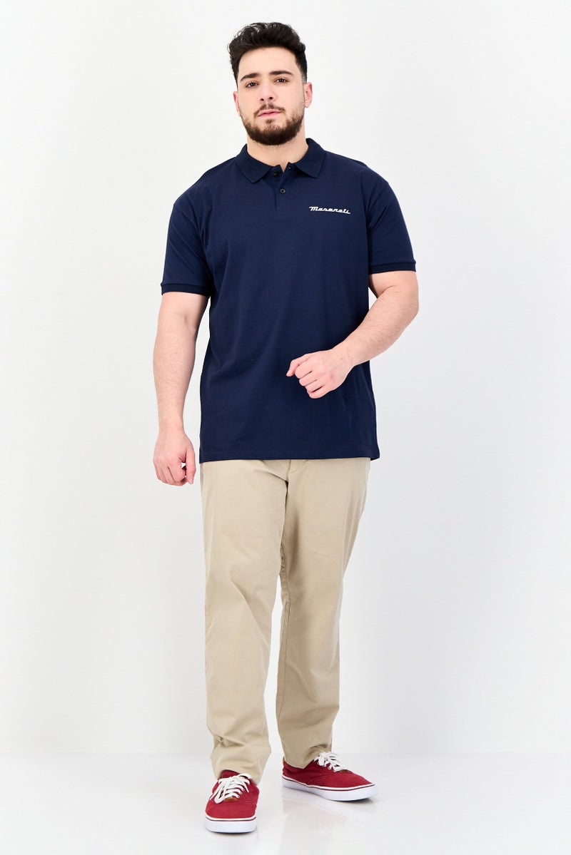 Maserati تي شيرت بولو قصير الأكمام بتصميم منتظم للرجال بشعار العلامة التجارية، أزرق داكن - Image 2
