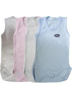 Newborn Bodysuits: 4-piece bodysuit set with bright colors and fun patterns, made of soft cotton for maximum comfort (plain)