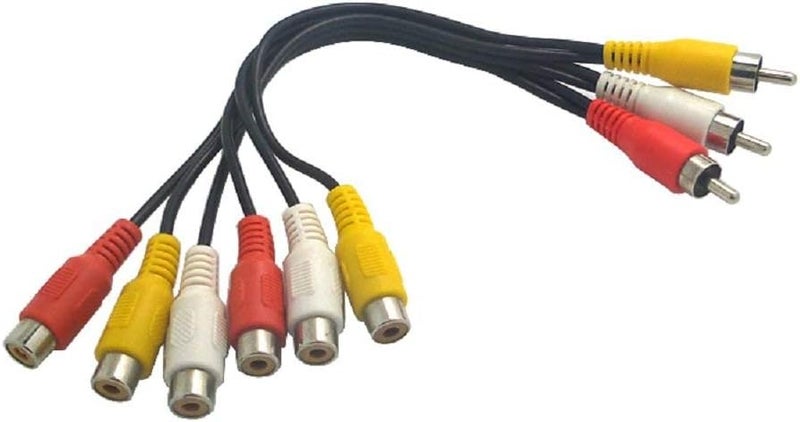Triple RCA Stereo Audio and Video Cable  Male to Dual Female/AV Splitter Composite 3 RCA Av Video Audio Cable 0.72 feet (22cm) Wvav1to222