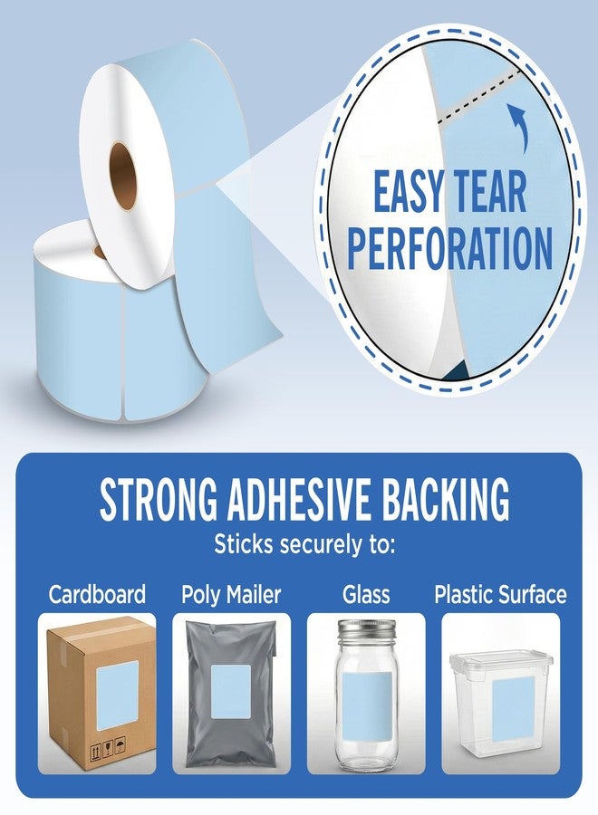 Blank Labels 4" X 6" Direct Thermal Shipping Labels | Blue | 1" Cores w/Perfs Easy Tear | Made in USA - Printer w/Ribbon Needed | Printing Label | 250 Labels | 250 Labels per Roll | 1 Rolls | Blank Labels - Image 2