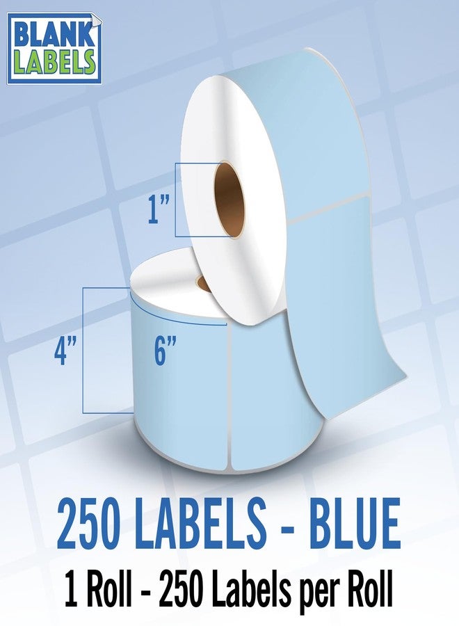 Blank Labels 4" X 6" Direct Thermal Shipping Labels | Blue | 1" Cores w/Perfs Easy Tear | Made in USA - Printer w/Ribbon Needed | Printing Label | 250 Labels | 250 Labels per Roll | 1 Rolls | Blank Labels - Image 1
