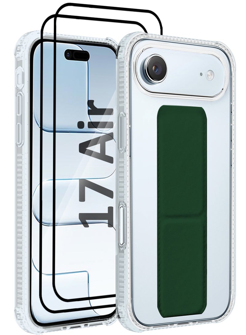 CATANES 3 Packs Finger Grip Clear Case Cover for iPhone 17 Air- Kickstand Car Magnetic Holder Multi-function Protective Two-in-one Case with Two 3D Screen Protectors - Dark Green - Image 1