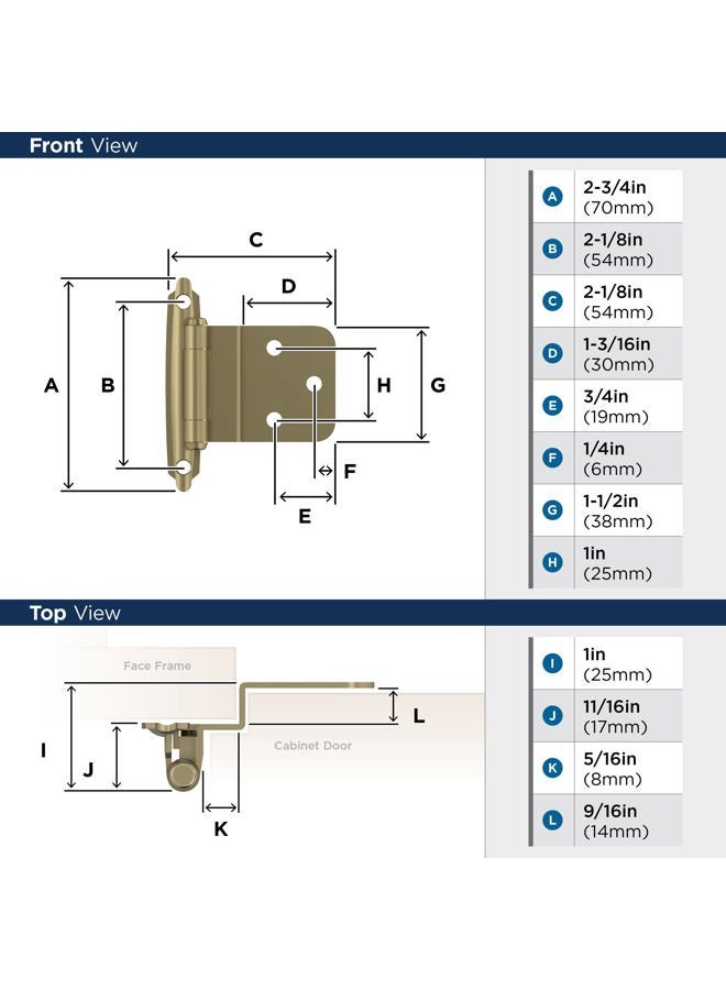 Amerock BPR3428BBZ | Cabinet Hinge | 3/8 in (10 mm) Inset Self Closing Face Mount | Golden Champagne | Kitchen Cabinet Door Hinge | 1 Pair/2 Pack | Functional Hardware - Image 4