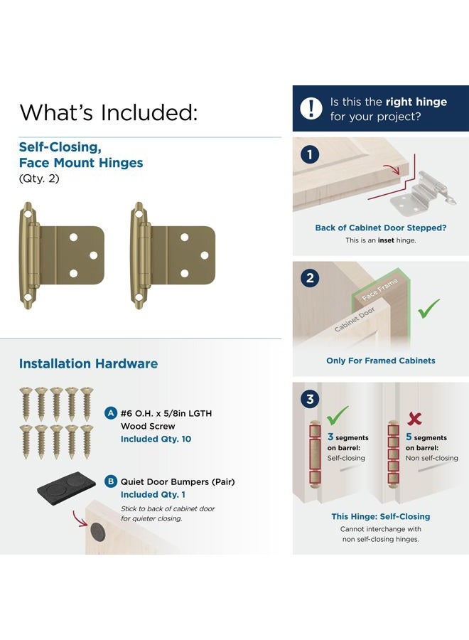 Amerock BPR3428BBZ | Cabinet Hinge | 3/8 in (10 mm) Inset Self Closing Face Mount | Golden Champagne | Kitchen Cabinet Door Hinge | 1 Pair/2 Pack | Functional Hardware - Image 3