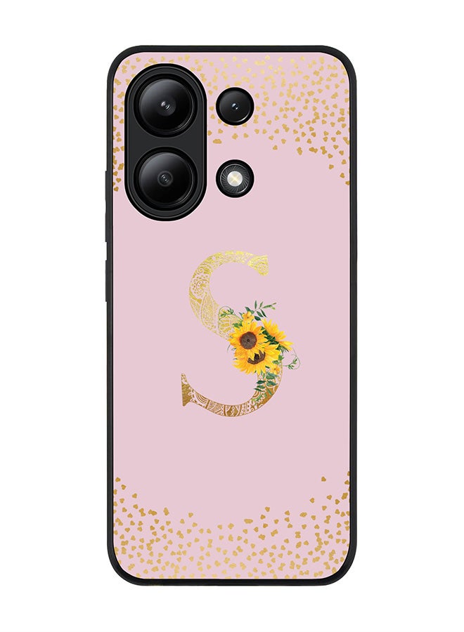 Stylizedd Rugged Black edge case for Xiaomi Redmi Note 13 4G, Cover Custom Monogram Initial Letter Mandala Floral Pattern Alphabet - S  (Pink ) - Image 1