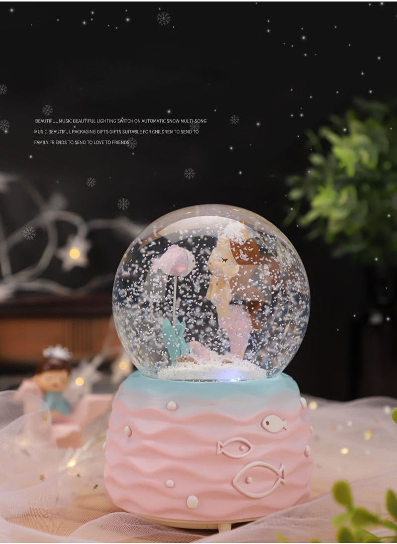 ماركة غير محددة كرات ثلجية ، كرات ثلجية على شكل حورية البحر مع موسيقى ، مصابيح LED ، زينة عرض لامعة ، ديكور منزلي لأساسيات غرفة الأطفال ، هدية عيد ميلاد ، تذكار ثمين ، هدايا مبتكرة لطيفة ومقتنيات (وردي)  - Image 3