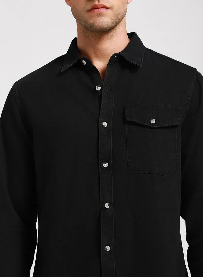 Dennis Lingo Solid Casual Shirt with Flap Pocket by Styli