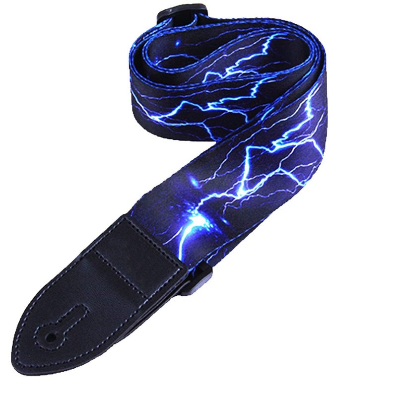 PERLMAN Guitar Strap Jacquard Weave Hootenanny Guitar Strap with Leather Ends (Blue) - Image 1