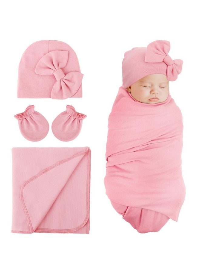 DRESHOW BQUBO Newborn Receiving Blanket Bow Hat Gloves Set Cotton Warm Baby Swaddle Blanket Wrap Baby Sleep Sack Shower Gift - Image 1