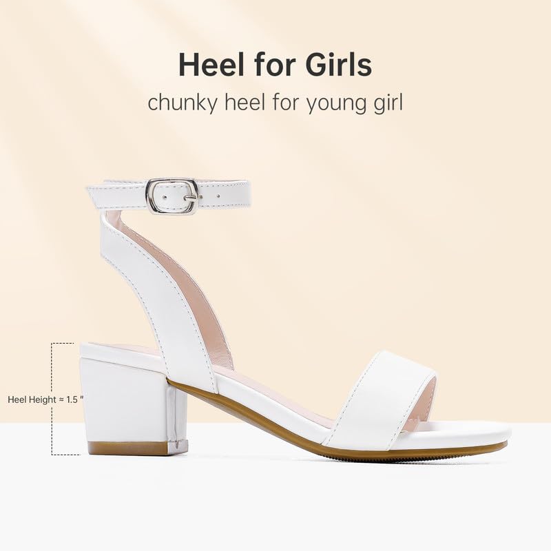 LAURMOSA Girls White Heels Sandals Open Toe Girls Dress Shoes Ankle Strap Kid High Heels Size 3 Church Communion Shoes Easter Flower Girl Wedding Party for Big Kids(L1033PWhite 3) - Image 4