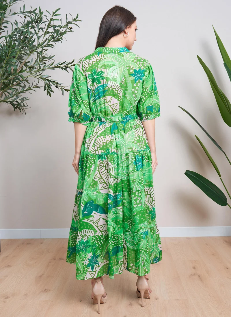 كوتور لابس Green Botanical Printed Tiered Maxi Dress