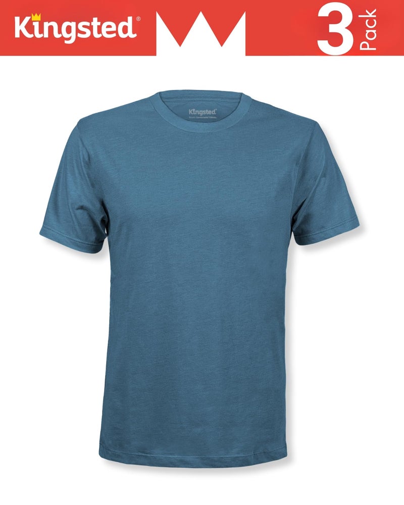 Kingsted Men's T-Shirts - Royally Comfortable - Super Soft Cotton Blend - Short Sleeve Tagless Crewneck - Plain Colored Classic Tees (3 Pack, Royal, Large) - Image 3