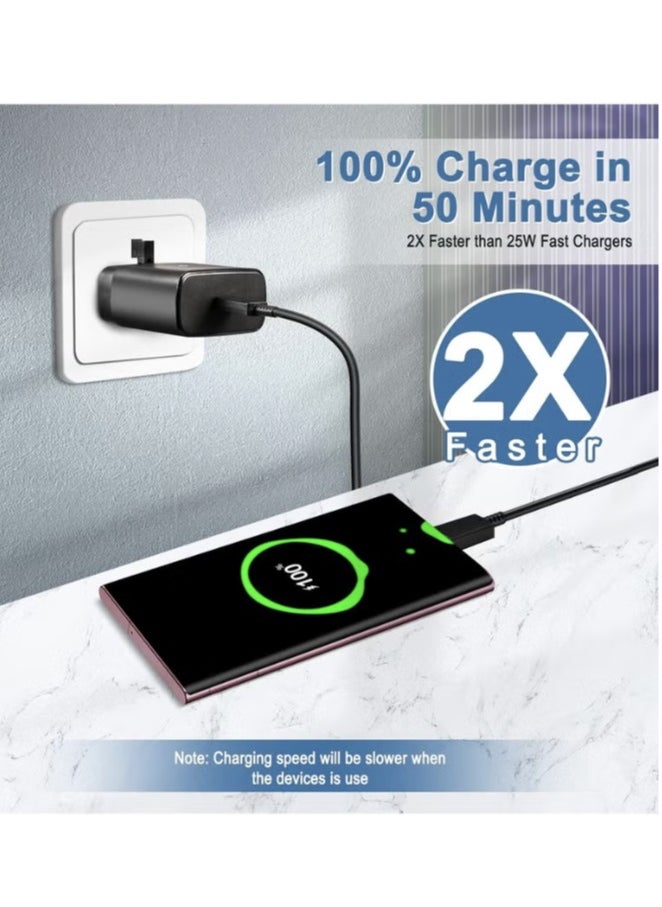 Fast Charger for Samsung Galaxy Charger Head with Charging Cable 45 watts, S23 Ultra S23 Plus S23 S23 S22 Ultra S22 S21 Ultra S21 S21 A54 A53 A52 A32-45W with Type-C 5A fast Cable