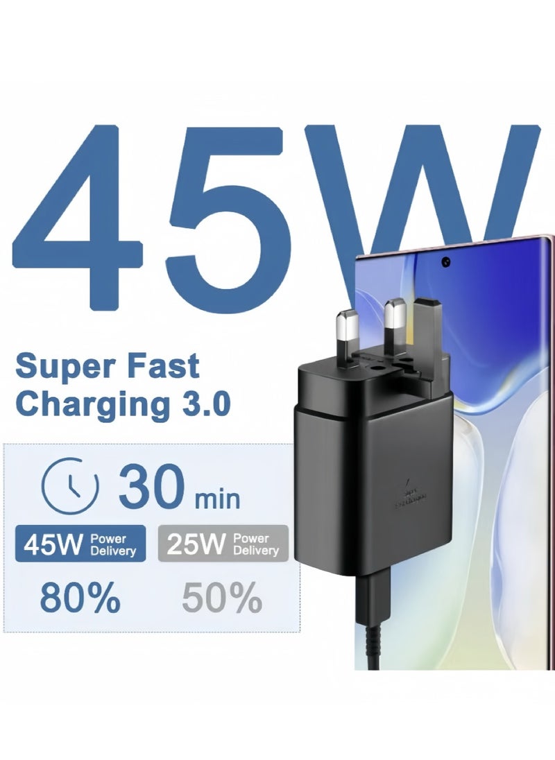 Fast Charger for Samsung Galaxy Charger Head with Charging Cable 45 watts, S23 Ultra S23 Plus S23 S23 S22 Ultra S22 S21 Ultra S21 S21 A54 A53 A52 A32-45W with Type-C 5A fast Cable