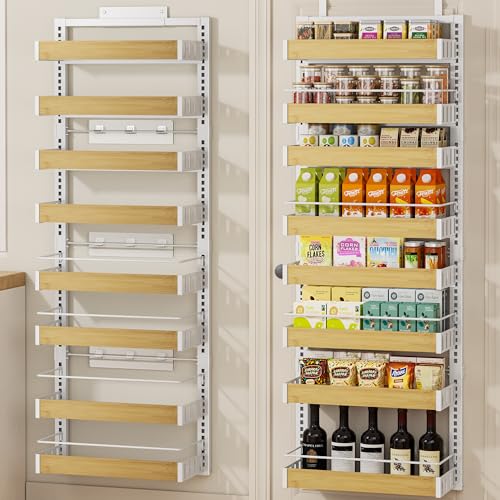 POKIPO 8 Tier Over The Door Pantry Organizer, 2 IN 1 Wall Mount or Hanging Spice Rack Seasoning Shelves with Adjustable Basket, Back of Door Organizer and Storage for Kitchen Cabinet and Room Closet - Image 1