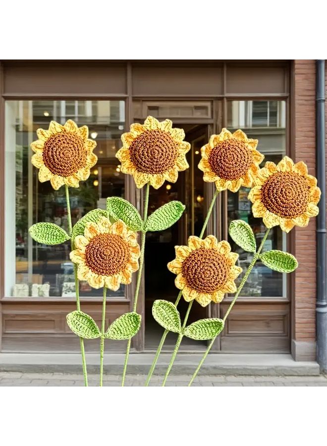 Handmade Crochet Eternal Sunflower Bouquet Yellow Green Faux Floral Home Decor Gift - Image 3