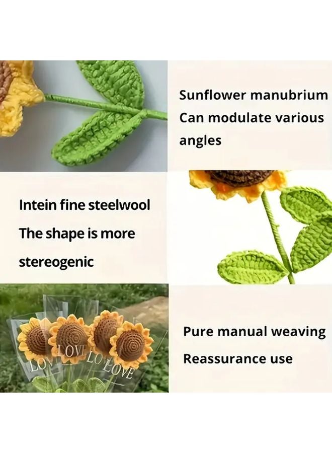 Handmade Crochet Eternal Sunflower Bouquet Yellow Green Faux Floral Home Decor Gift - Image 5