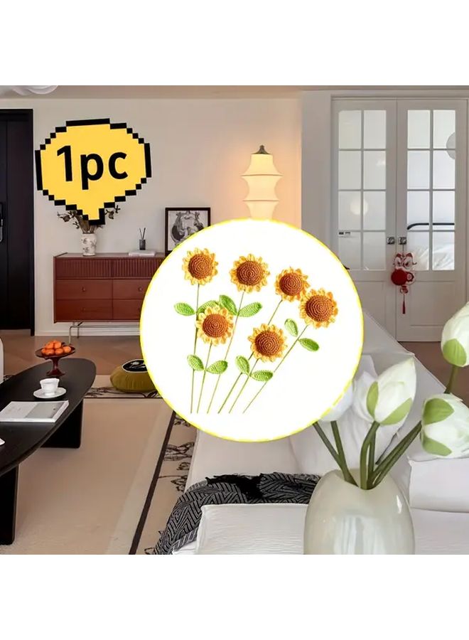 Handmade Crochet Eternal Sunflower Bouquet Yellow Green Faux Floral Home Decor Gift - Image 1