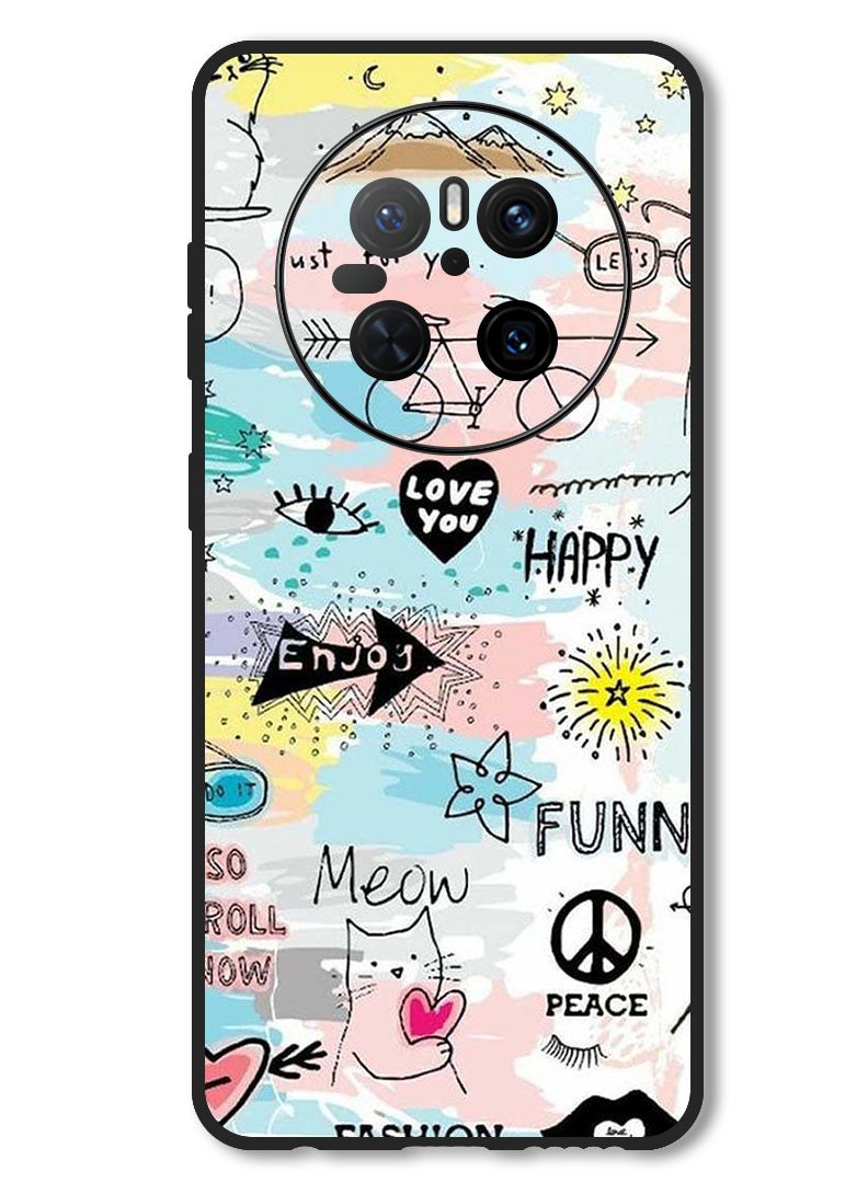 Theodor Case Compatible with Huawei Mate 70 Protection Shockproof Bumper Cover Doodle Art - Image 1
