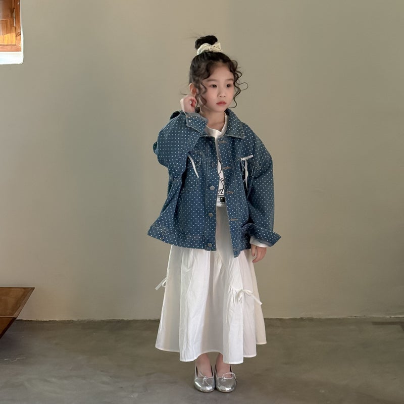 Children'S Jacket 2026 Spring Style For Girls, Korean Version With Bowknot Denim Top, Kids' Turn-Down Collar Design Versatile Jacket - Image 1