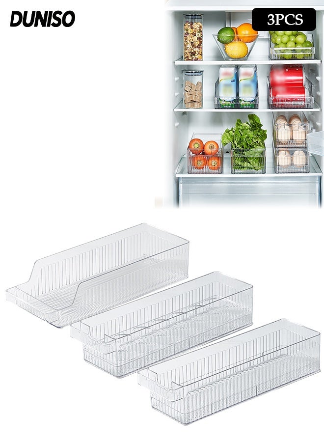 DUNISO 3Pcs Refrigerator Open Storage Boxes Transparent Multifunctional Large Kitchen Drawer Organiser Set with Egg Storage Box Save Spase Practical Drawer Organization Container for Fridge, Kitchens, Cabinets - Image 1