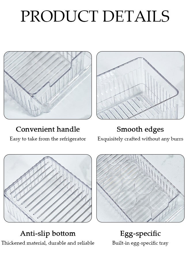DUNISO 3Pcs Refrigerator Open Storage Boxes Transparent Multifunctional Large Kitchen Drawer Organiser Set with Egg Storage Box Save Spase Practical Drawer Organization Container for Fridge, Kitchens, Cabinets - Image 5