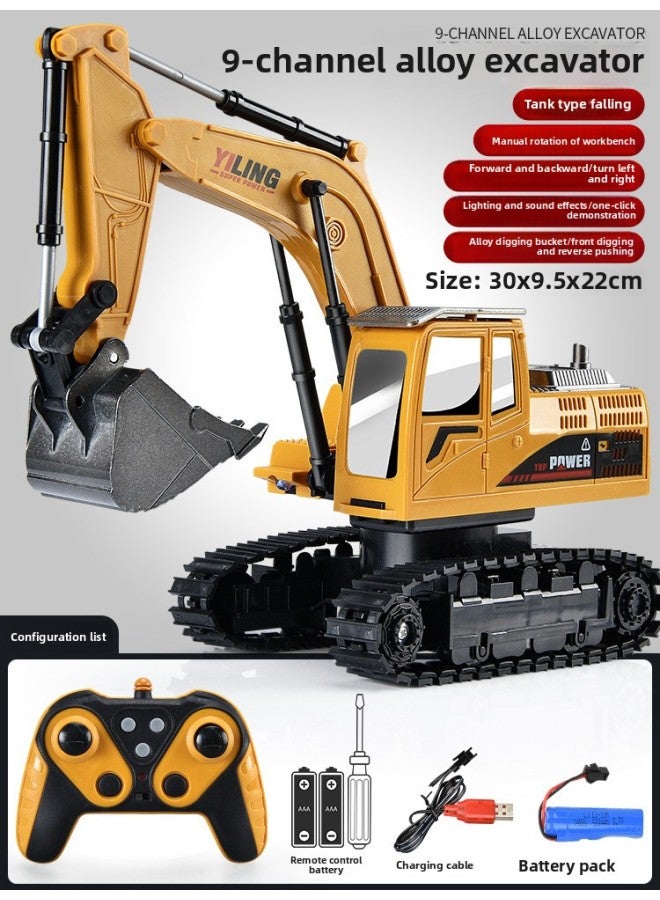 Large Alloy Children's Remote Control Excavator Toy Car Boy Simulation Electric Excavator Car Engineering Car Excavator-Color:9-way Excavator 【e-commerce Box】】 - Image 1