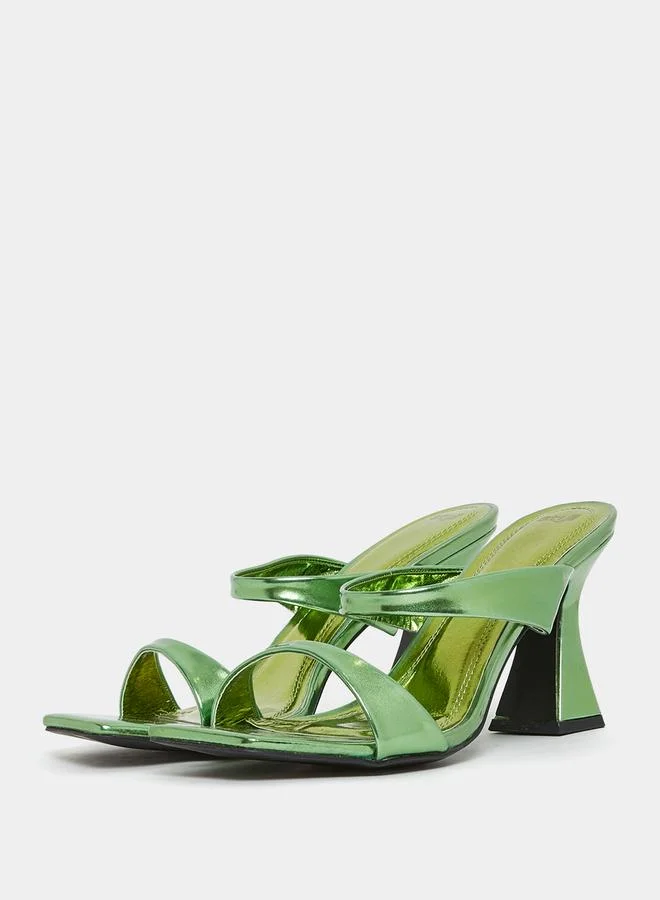 ستايلي Metallic Double Strap Spool Heel Sandal