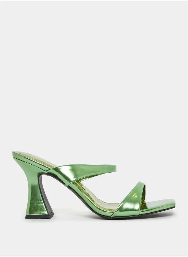 ستايلي Metallic Double Strap Spool Heel Sandal