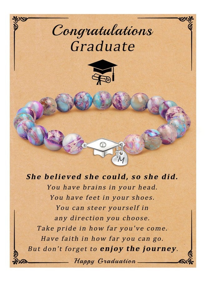 Sistble 8th Grade Graduation Gifts Class of 2025 Teen Girl Gifts Trendy Stuff 5th Grade Graduation Gifts M Initial Graduation Bracelets for Her 2025 High Middle School Purple Stone Jewelry - Image 1