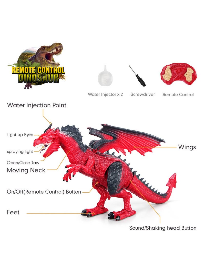 Betheaces Betheaces Remote Control Dinosaur,Dragon Toy for Kids Boys Girls Red Dragon Figures Learning Realistic Looking Large Size with Roaring Spraying Light Up Eyes for Birthday Xmas Gifts (Style-1)  - Image 4