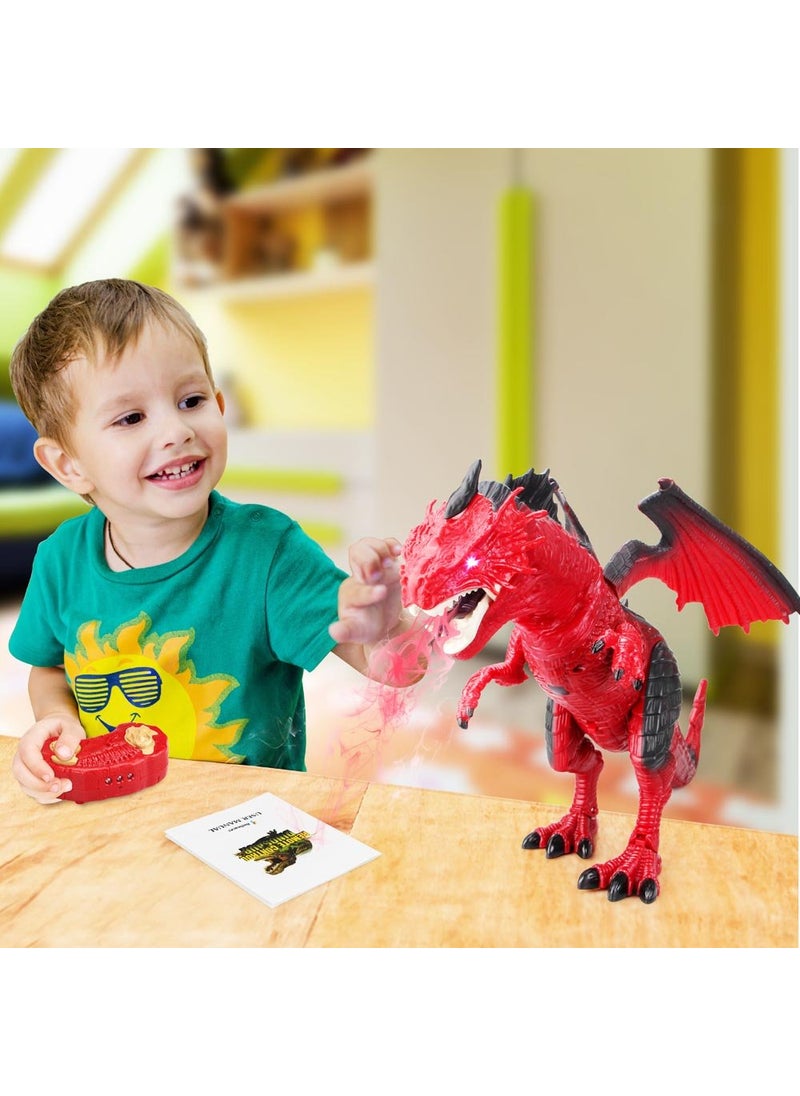 Betheaces Betheaces Remote Control Dinosaur,Dragon Toy for Kids Boys Girls Red Dragon Figures Learning Realistic Looking Large Size with Roaring Spraying Light Up Eyes for Birthday Xmas Gifts (Style-1)  - Image 5