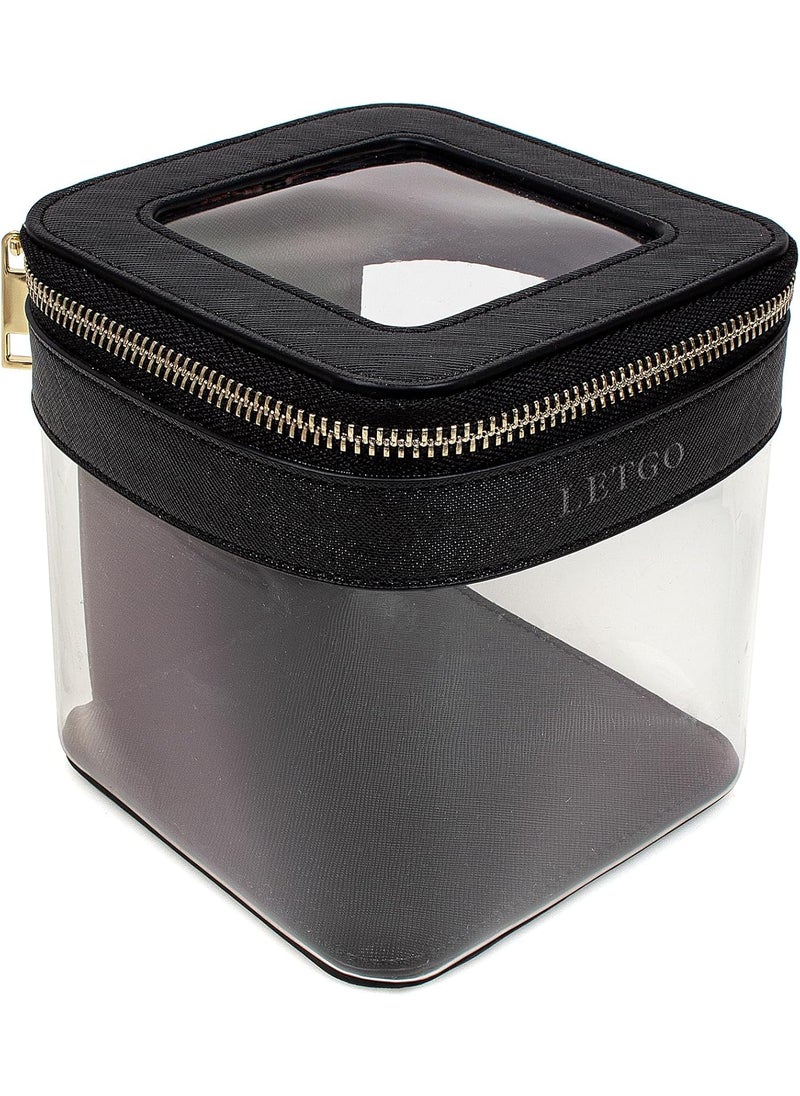 LETGO LETGO Clear Makeup Bag | Mini Makeup Bag | Small Makeup Bag/Small Cosmetic Bag for Purse | Cute Leather Makeup Pouch | Purse Organizer | Car Travel Purse Essentials for Women (Black) 