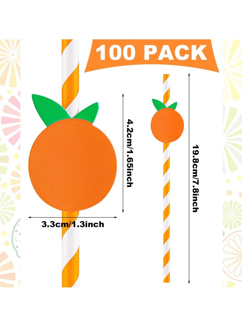 KASTWAVE Orange Paper Straws Little Cutie Baby Shower Straws Orange Fruit Straws Disposable Drinking Paper Straws for Baby Shower Decorations Birthday Party Supplies, 0.24 X 7.76 Inches, Pack of 100 - Image 2