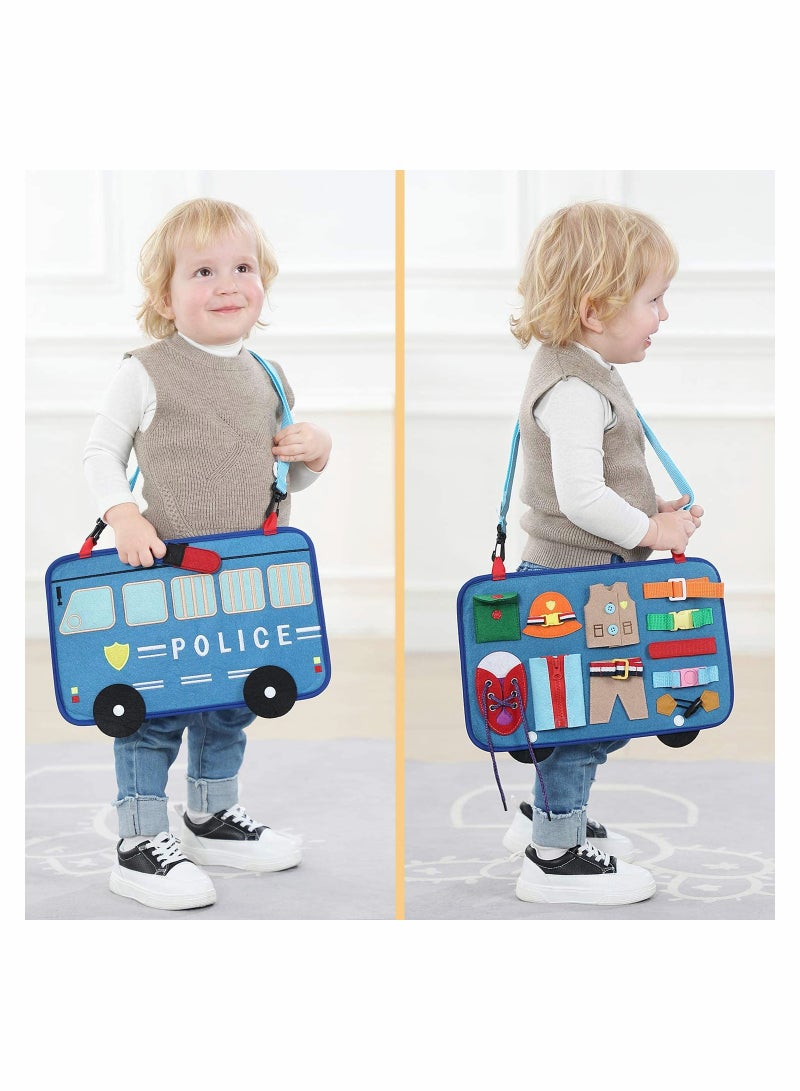 Excefore Toddler Busy Board 14 in 1 Activity Board Montessori Toy for Fine Motor Basic Skills, Preschool Sensory Toy for Boys Girl, Learning Gift for Airplane Car Travel(Police Car Style) - Image 2