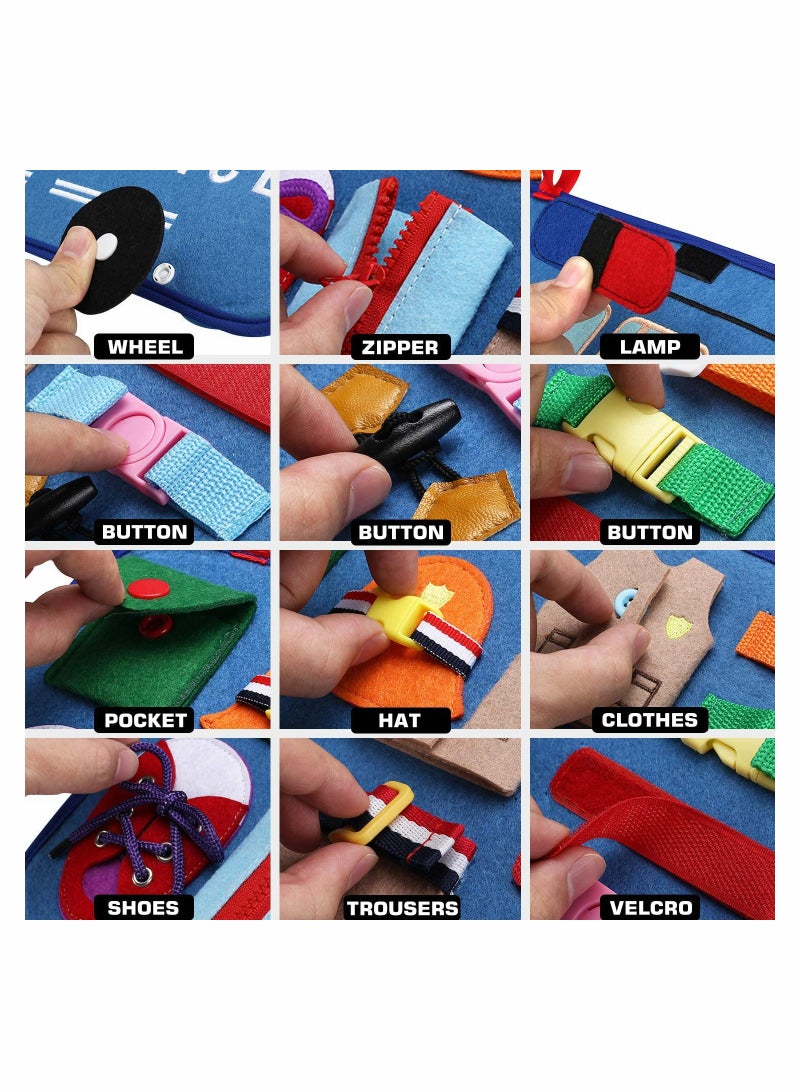Excefore Toddler Busy Board 14 in 1 Activity Board Montessori Toy for Fine Motor Basic Skills, Preschool Sensory Toy for Boys Girl, Learning Gift for Airplane Car Travel(Police Car Style) - Image 5