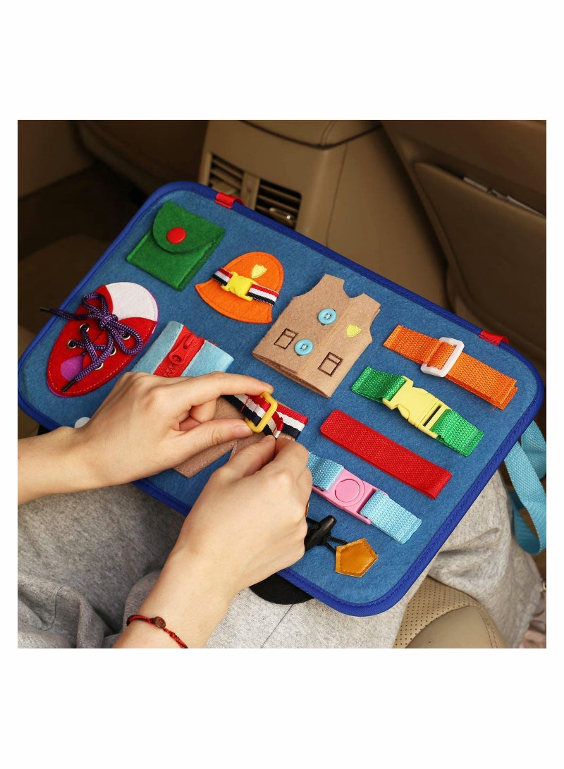 Excefore Toddler Busy Board 14 in 1 Activity Board Montessori Toy for Fine Motor Basic Skills, Preschool Sensory Toy for Boys Girl, Learning Gift for Airplane Car Travel(Police Car Style) - Image 4