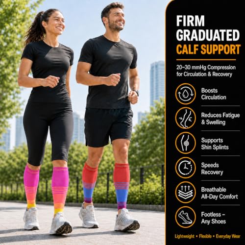 Doc Miller Calf Compression Sleeve for Men & Women – 20–30 mmHg Graduated Compression, Footless Compression Socks Alternative for Running, Shin Splints, Swelling, Varicose Veins –Calf Support, 1 Pair - Image 2